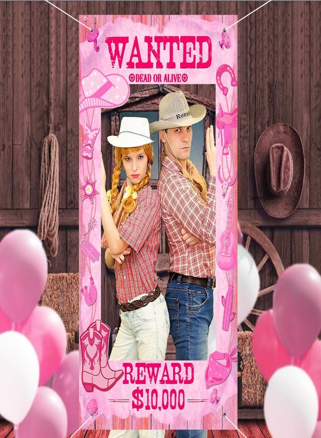 Woosytoo Large Cowgirl Party Decorations Pink Western Wanted Photo Banner Fun Frame Banner West Wanted Photo Booth Prop Wild Western Selfie Banner for Wild West Birthday Games Party Decoration Supplies - Image 4
